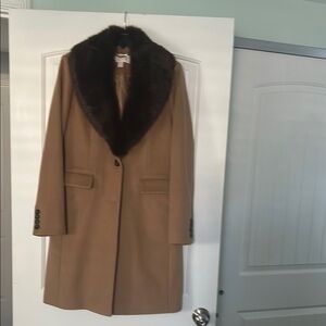Tan Trench Coat with Fur Collar Michael Kors